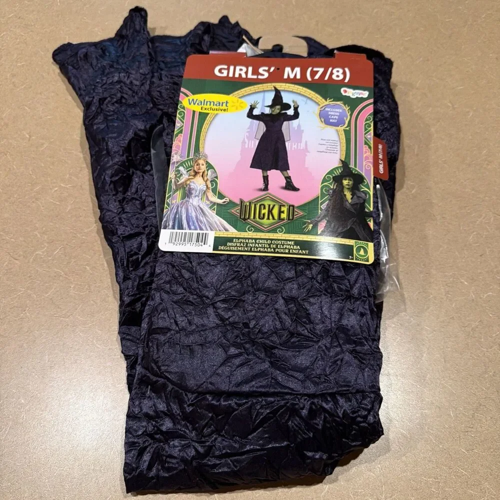 Wicked Elphaba Deluxe Kids Costume Dress Cape & Hat Girls 7-8 Medium Halloween